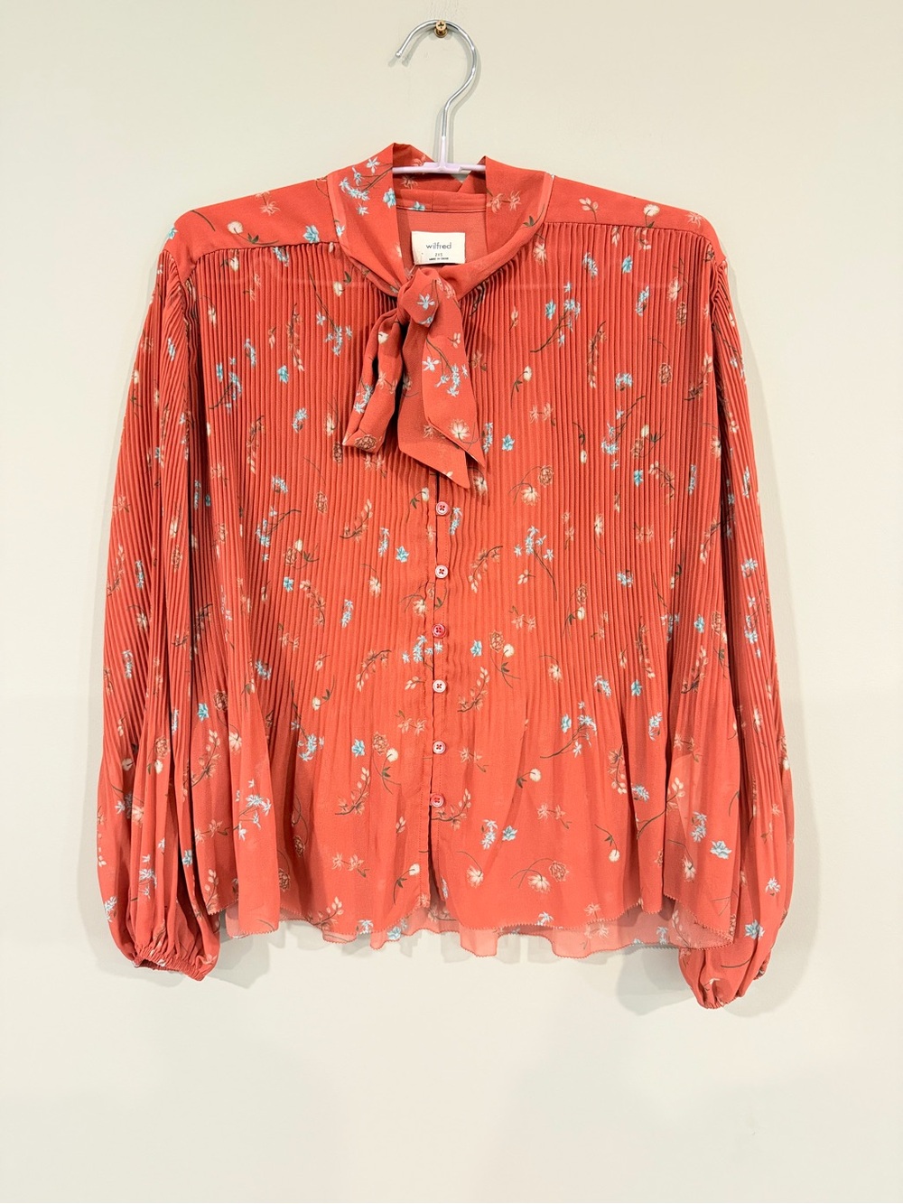 Wilfred Barbara Coral Floral Tie-Neck Blouse Fits Bigger